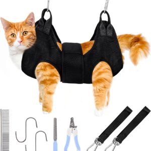 Cat Grooming Hammock Pet Hammock Cat Nail Clipper Hammock for Nail Trimming Dog Sling for Nail Clipping Dog Hanging Harness (Black XS)